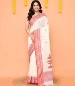 white cotton jamdani saree with handwoven border