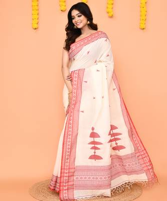 white cotton jamdani saree with handwoven border 2