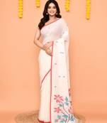 white cotton jamdani handloom saree with contrast border