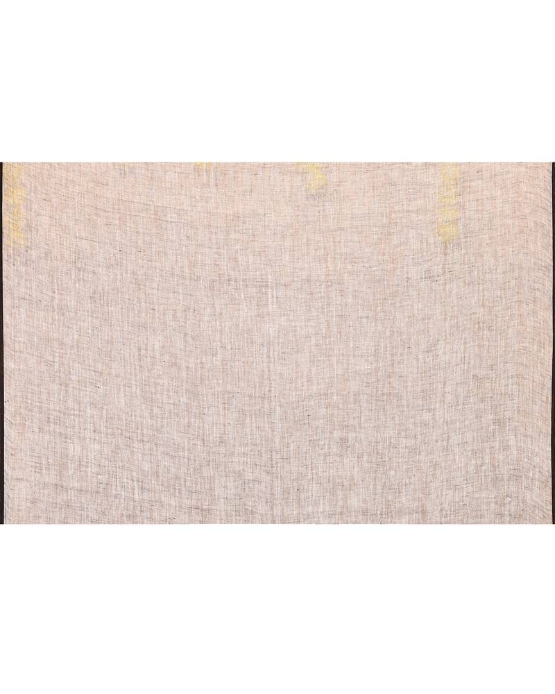 off white linen jamdani saree with tassels & contrast border