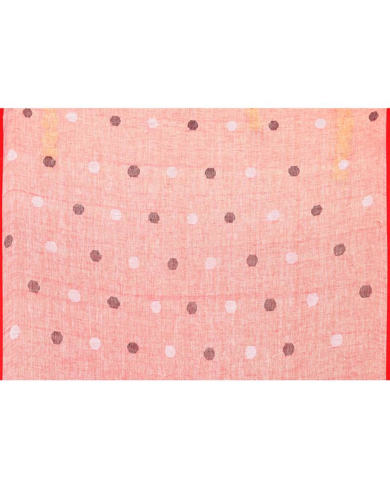 off white linen jamdani saree with red blouse & tassels