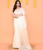 white matka silk jamdani saree with sequins & blouse