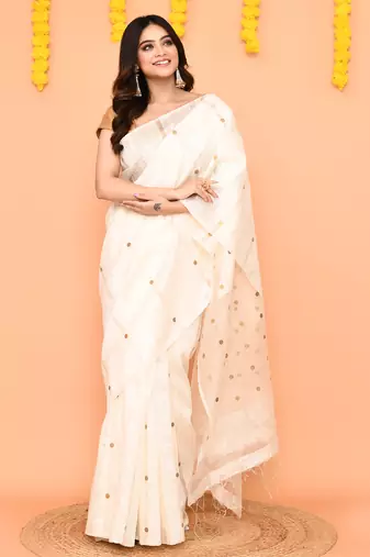 white matka silk jamdani saree with sequins & blouse