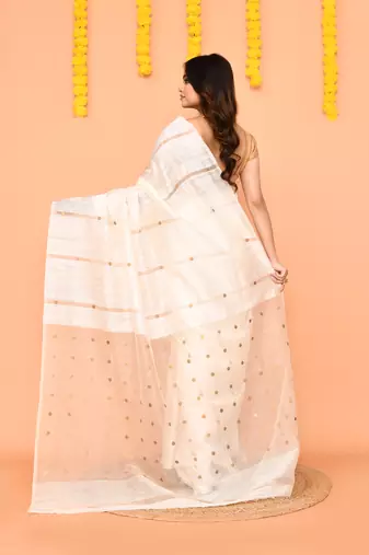 white matka silk jamdani saree with sequins & blouse