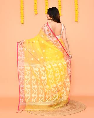 yellow resham silk jamdani saree with handwoven blouse 4