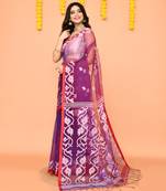 purple resham silk jamdani saree with handwoven blouse
