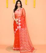 orange resham silk jamdani saree with contrast pallu