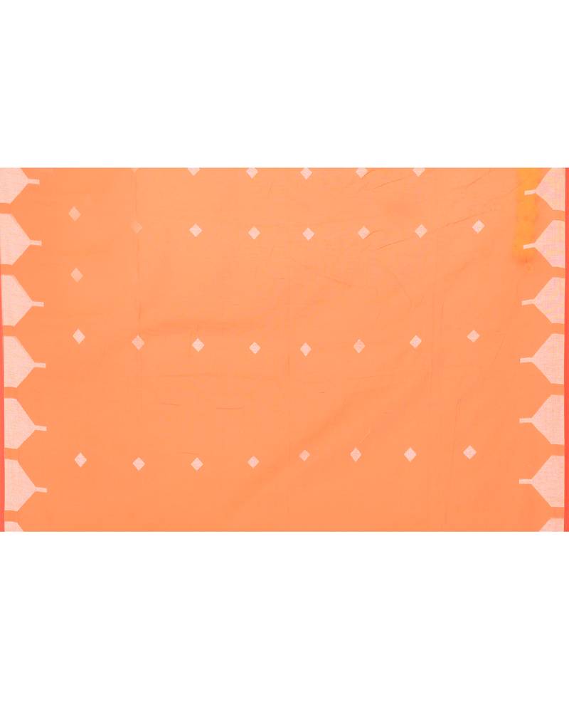 orange resham silk jamdani saree with contrast pallu