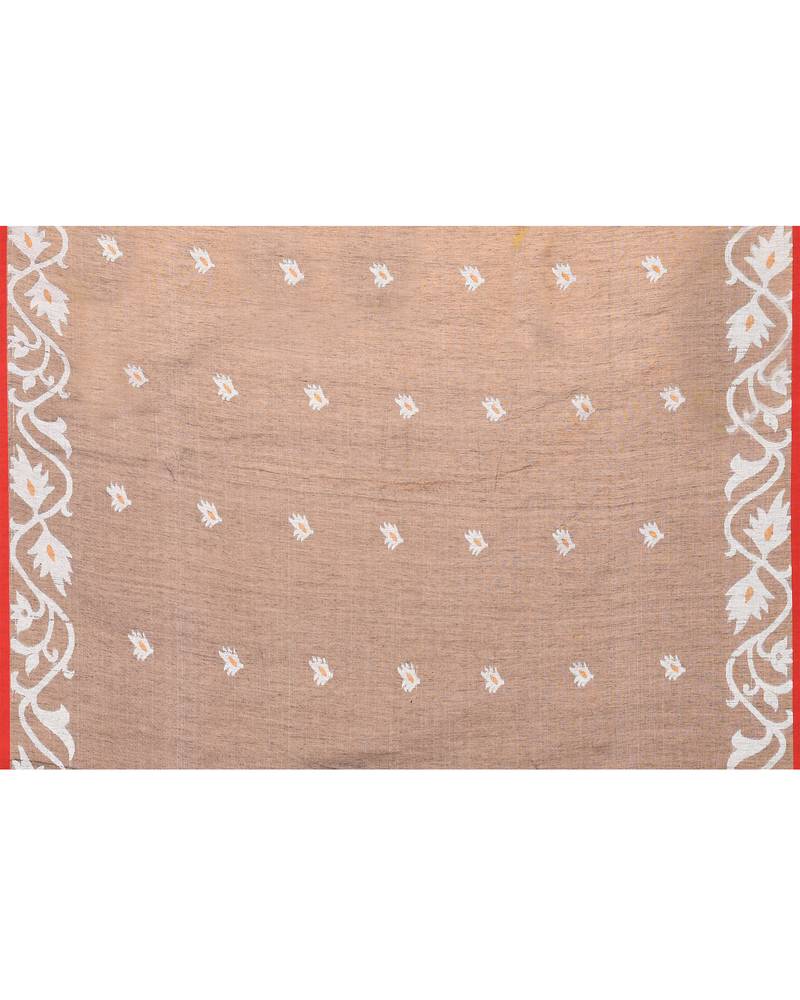 grey silk jamdani saree with handwoven contrast pallu