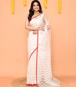 white jamdani silk saree with contrast pallu