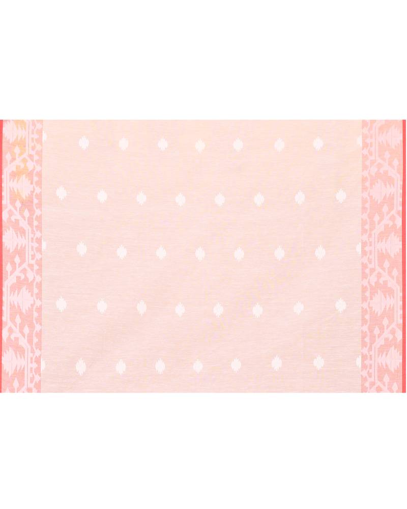 white handwoven jamdani silk saree with contrast pallu