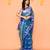blue handwoven jamdani silk saree with contrast pallu