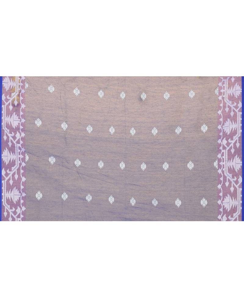 blue handwoven jamdani silk saree with contrast pallu