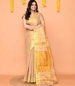 beige cotton tissue saree with zari border