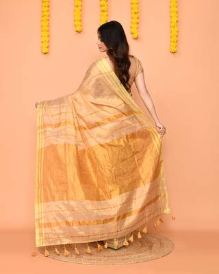 beige cotton tissue saree with zari border 4