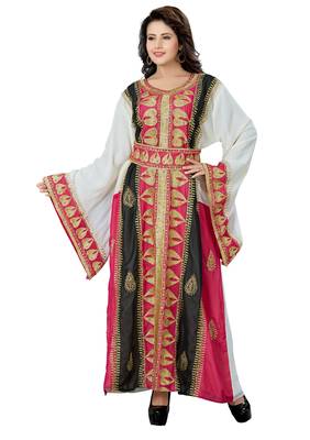 White pink embroidered kaftan 1