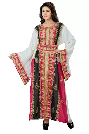 White pink embroidered kaftan