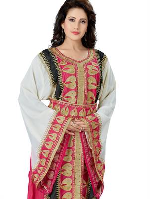 White pink embroidered kaftan 3