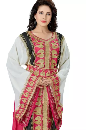 White pink embroidered kaftan