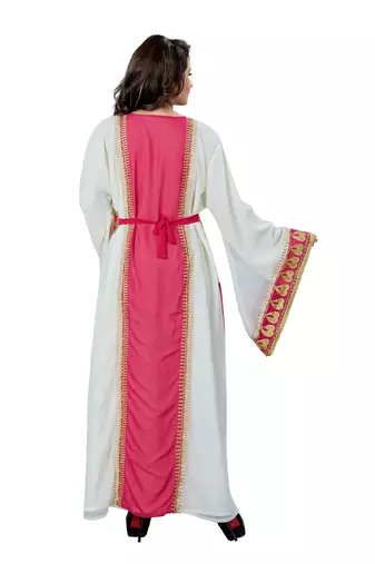 White pink embroidered kaftan