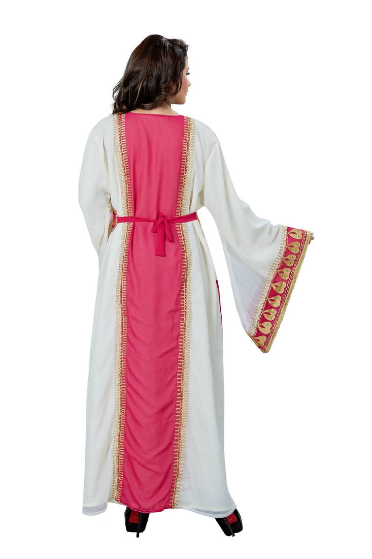 White pink embroidered kaftan