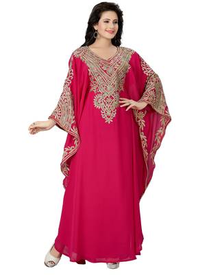 Pink heavy embroidery work fancy farasha kaftan 1