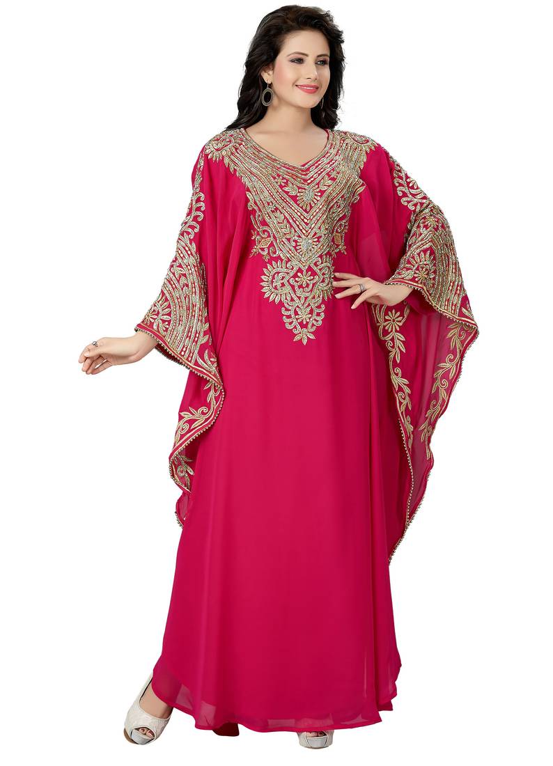 Pink heavy embroidery work fancy farasha kaftan