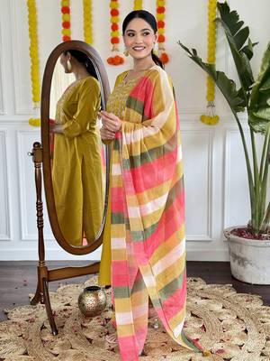 Zia yellow viscose chanderi kurti with pant and dupatta 3
