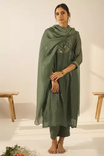 Bottle green midnight kurta set with duppata
