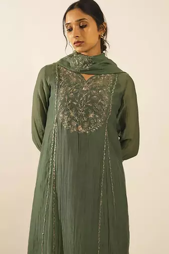 Bottle green midnight kurta set with duppata