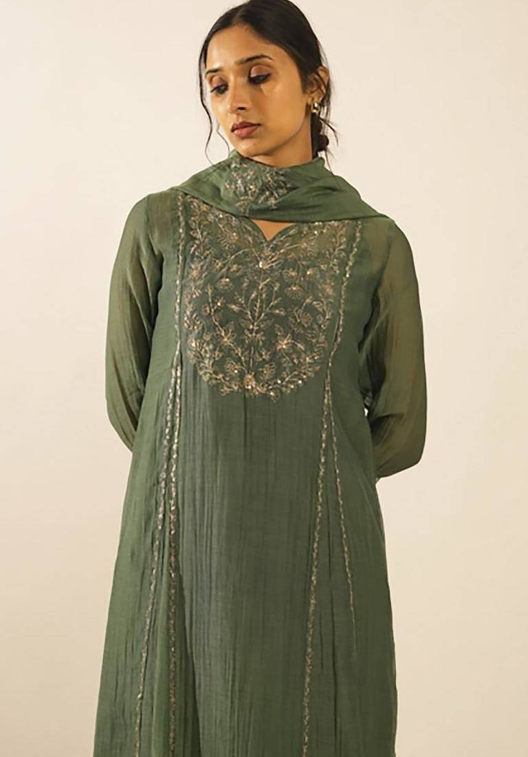 Bottle green midnight kurta set with duppata