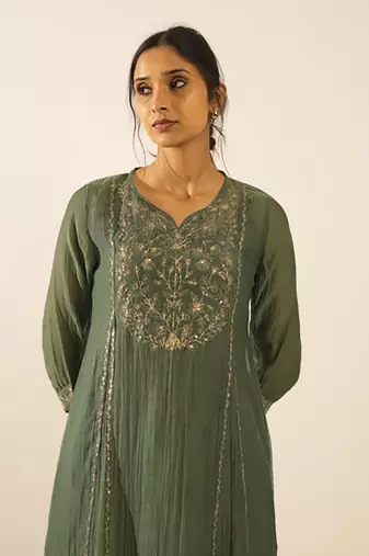 Bottle green midnight kurta set with duppata