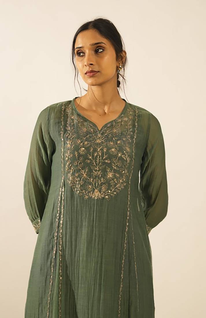 Bottle green midnight kurta set with duppata