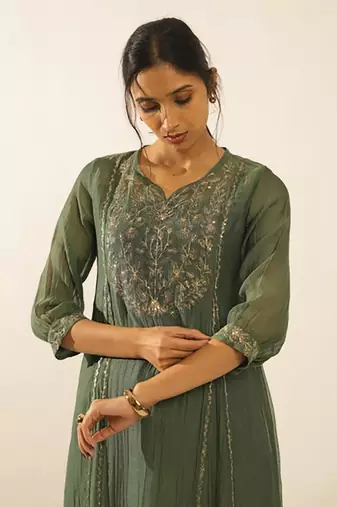 Bottle green midnight kurta set with duppata
