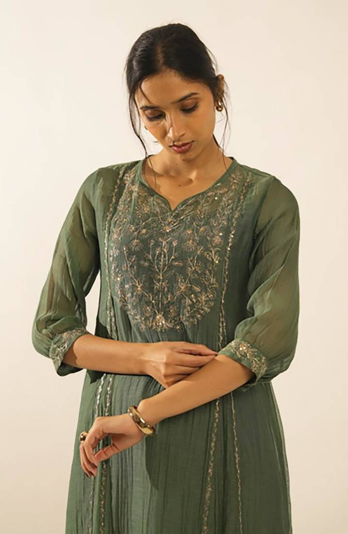 Bottle green midnight kurta set with duppata