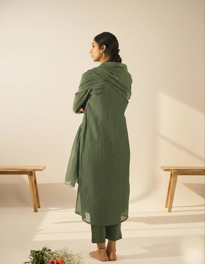 Bottle green midnight kurta set with duppata