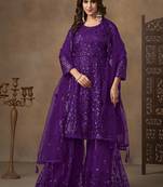 Purple embroidered net palazzo suit