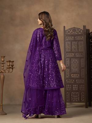 Purple sequins work net palazzo suit 4