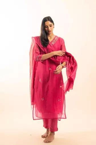 Rani pink rangoon bail kurta set with duppata