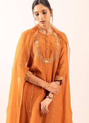 Rust orange camellia suit set with duppata 3