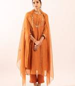 Rust orange camellia suit set with duppata