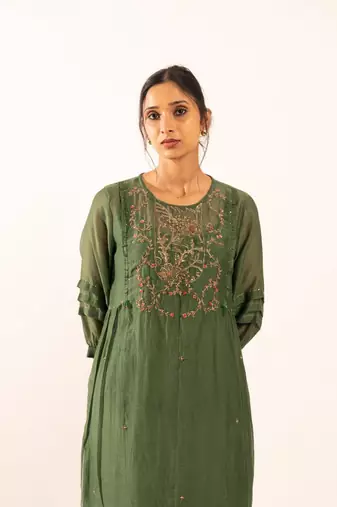 Bottle green victorian kurta set with duppata