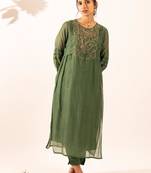 Bottle green victorian kurta set with duppata