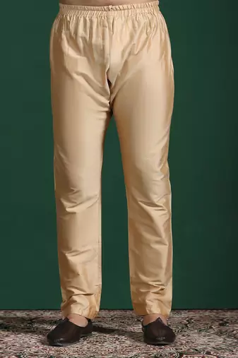 Beige plain cotton pyjama for festive, reception, weddings