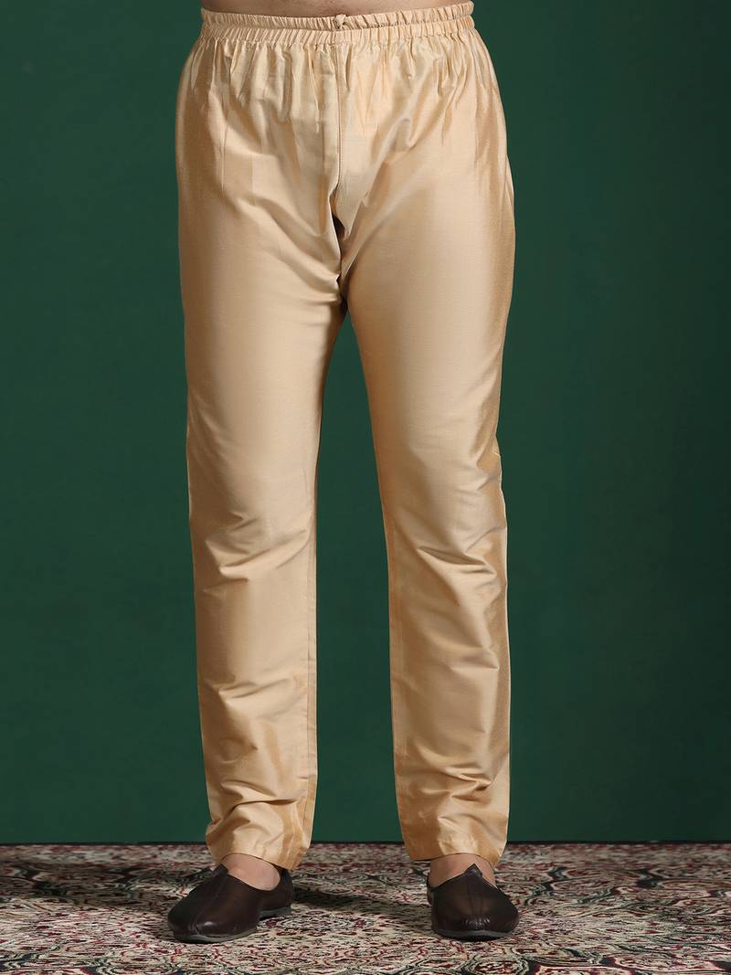 Beige plain cotton pyjama for festive, reception, weddings