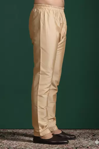 Beige plain cotton pyjama for festive, reception, weddings