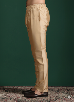 Beige plain cotton pyjama for festive, reception, weddings 3