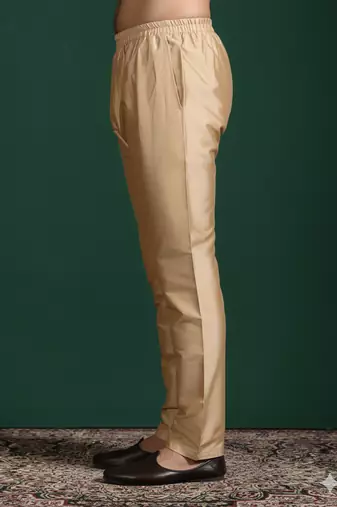 Beige plain cotton pyjama for festive, reception, weddings