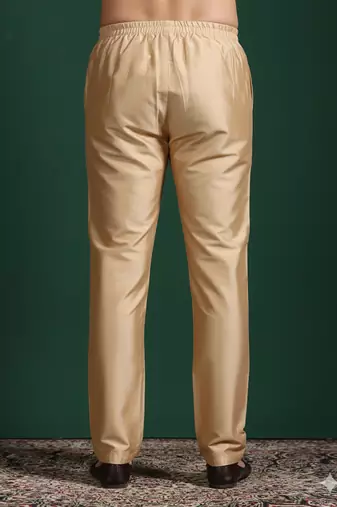 Beige plain cotton pyjama for festive, reception, weddings