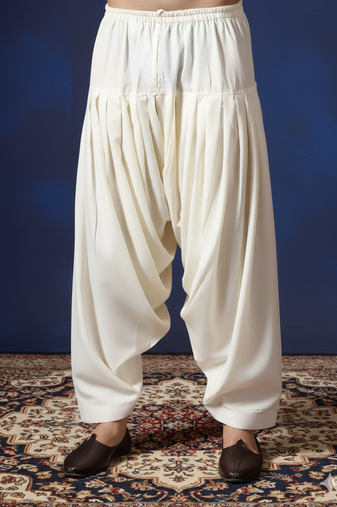 Cream plain cotton patiala for festive, reception, weddings